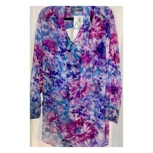 Silk Floral Print Dress Shirt With Ties & Cutout In The Back By Abi Ferrin New